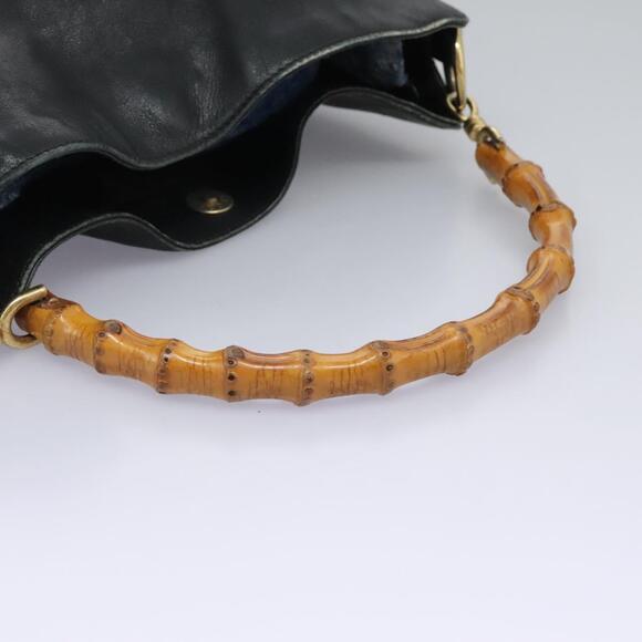 GUCCI Bamboo Shoulder Bag Leather Black Gold 001 3754 001 3754 - Picture 7 of 16